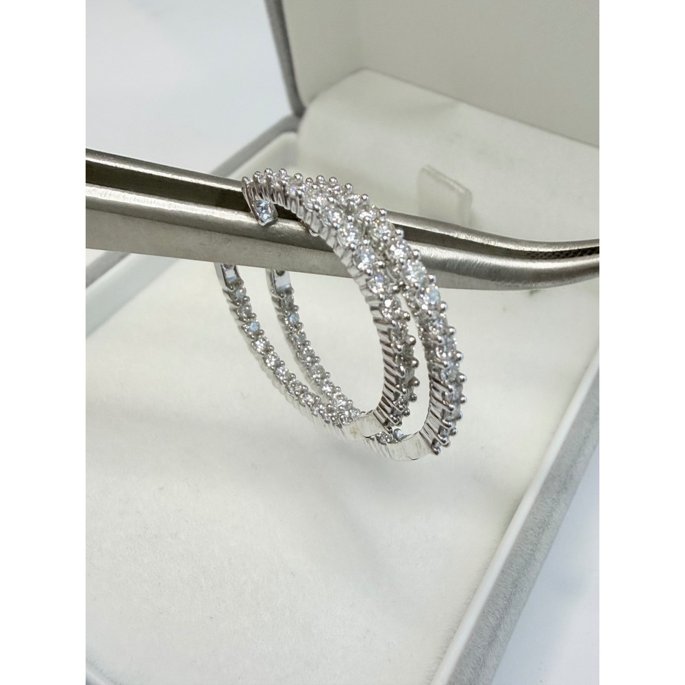 Vintage 14K White Gold Diamond Inside-Out Hoop Earrings